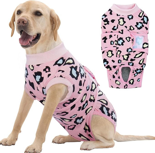 FUAMEY Recovery Suit for Dogs After Surgery,Soft Breathable Dog Bodysuit E-Collar & Cone Alternative Surgical Suit,Male Female Dog Neuter Spay Suits Anti Licking Wounds Onesie Pink Leopard XXL