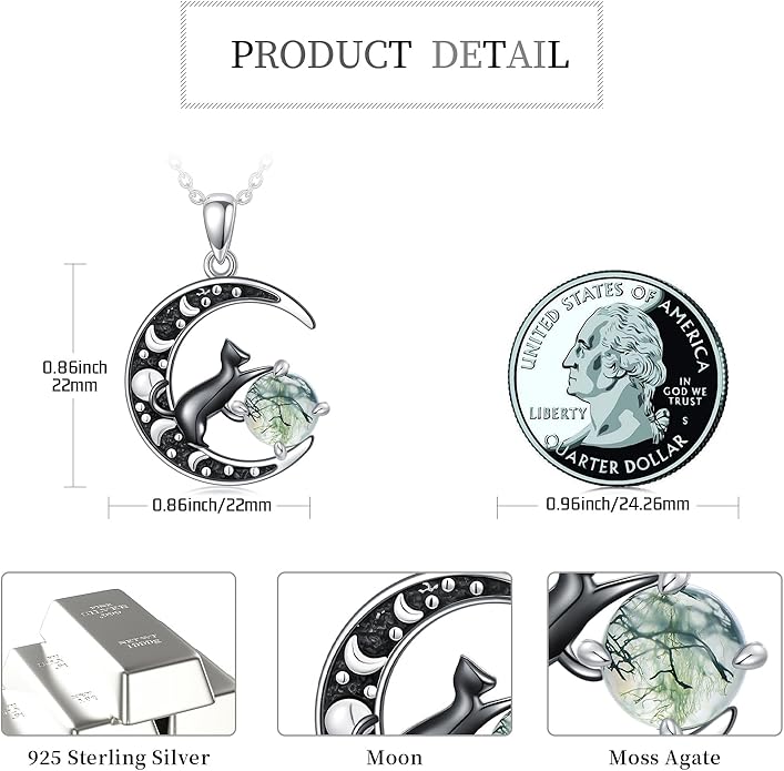 Witch Necklace 925 Sterling Silver Pentagram Triple Moon Pentacle Pendant Wiccan Pagan Jewelry Witchy Gifts for Women