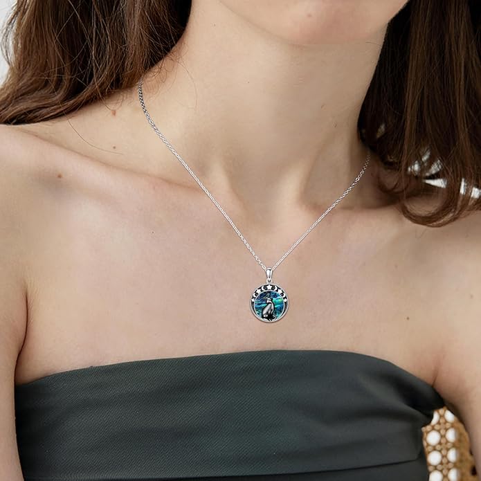 Witch Necklace 925 Sterling Silver Pentagram Triple Moon Pentacle Pendant Wiccan Pagan Jewelry Witchy Gifts for Women