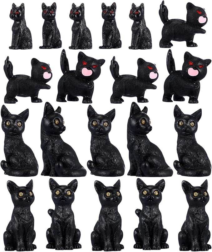 Wesiti 20 Pcs Mini Statue Decor Resin Black Cat Ghost Bat and Raven Figurines Horror Gothic Outdoor Home Lawn Decor Miniature Tombstone Scene Party Favor(Stylish)