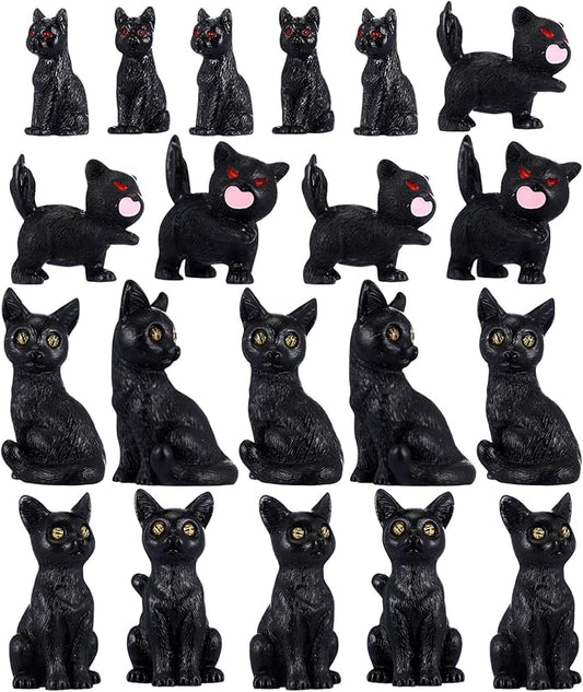 Wesiti 20 Pcs Mini Statue Decor Resin Black Cat Ghost Bat and Raven Figurines Horror Gothic Outdoor Home Lawn Decor Miniature Tombstone Scene Party Favor(Stylish)