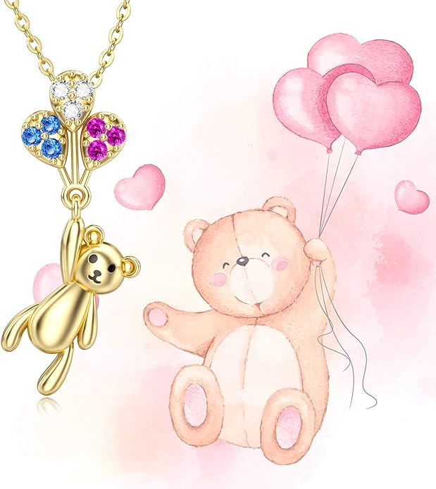 WSX 14K Real Gold Animal Necklace for Women, Bear/Cat/Rabbit/Elephant/Horse Pendant Charm Jewelry Gifts Mother Day Valentine Christmas