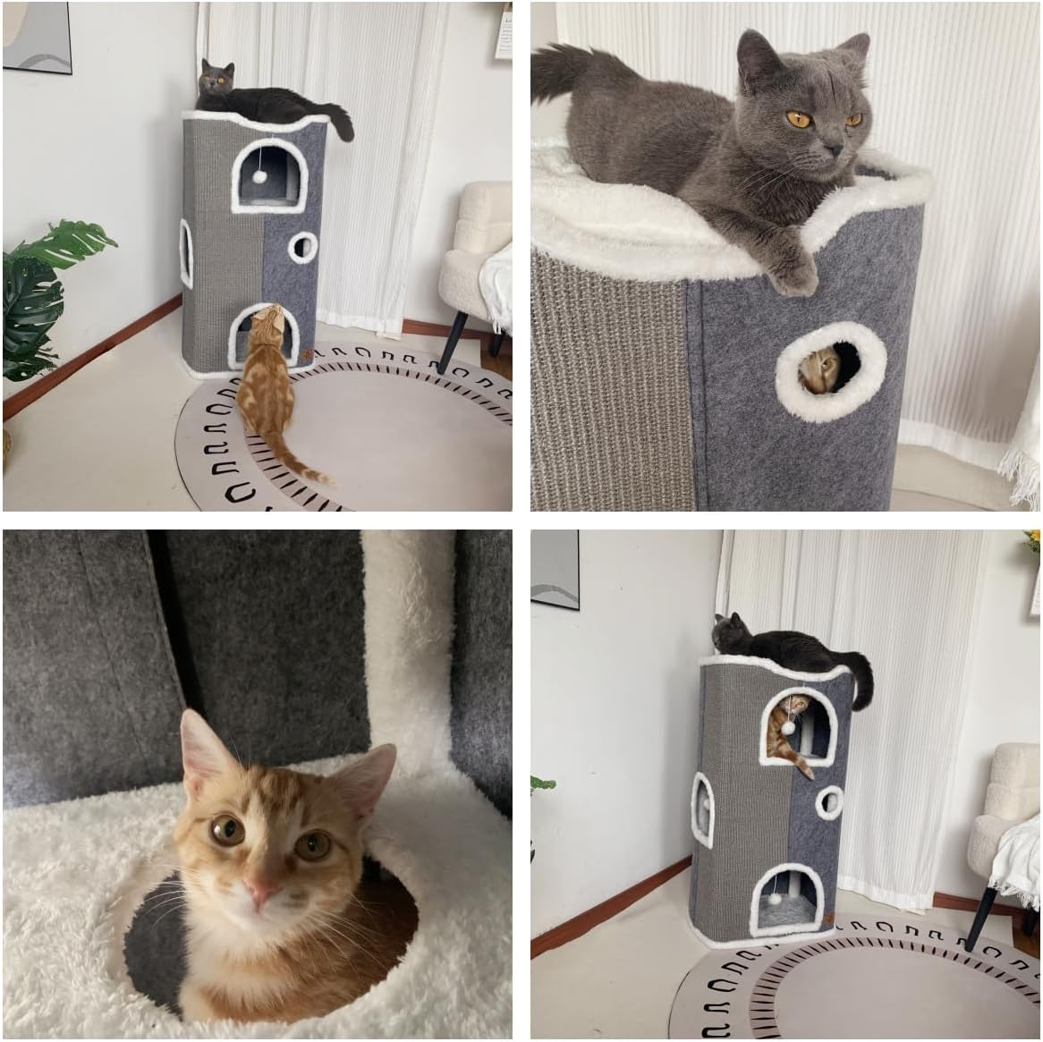 4-Level Cat House for Indoor Cats,Covered Cat Beds and Furniture with Scratch Pad,Hideaway Cave &Cushions,Modern Cat Tower Condo for Multi Small Pet and Large Cats Green