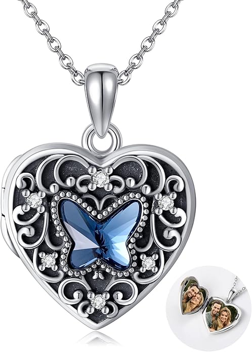 YFN Locket Necklace 925 Sterling Silver Heart Locket Necklace that Holds Pictures for Women Jewelry Gifts