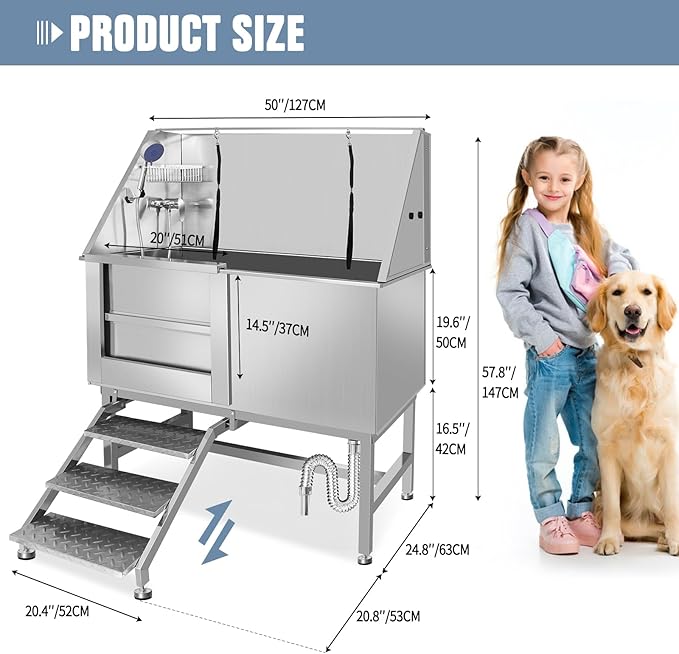 50" Dog Bathing Station for Large Dogs, Stainless Steel Dog Pet Washing Station, Professional Dog Grooming Tub, Pet Wash Bath Station (50" Left Door)