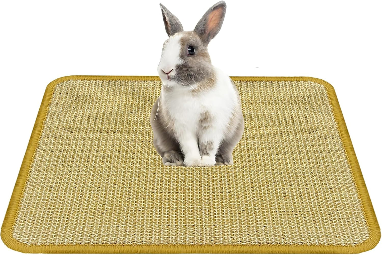 DYAUS Bunny Scratch Pad, Natural Sisal Rabbit Scratching Mat for Claws and Teeth Care, Indoor Bunny Chew Toys Bunny Bed for Biting Sleeping Nesting (1PC, 16x12in)