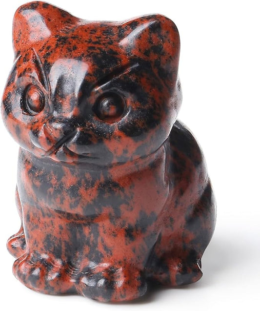 DUQGUHO Red Obsidian Cat Crystals Figurines Gifts for Women & Men - Lucky Cute Cat Statue - Room & Desk Decor - 1PC