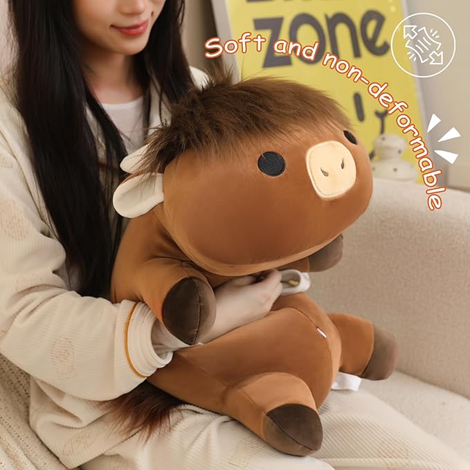 SQEQE Weighted Highland Cow Plush, Weighted Highland Cow Stuffed Animal, Cute Cow Plushies Soft Pillow Toy Gift for Kids Adults 23.6 Inch, 3.1 Lbs