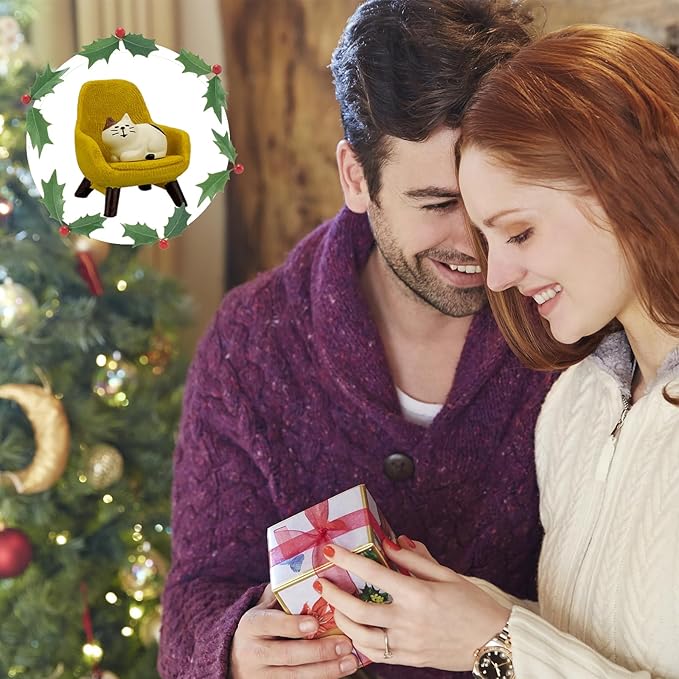 Miniature Cat Figurines with Small Sofa - Resin Mini Cat Figures, Kitten Miniature Desk Accessories - Perfect Cute Cat Gift for Cat Lovers(Yellow Sofa)