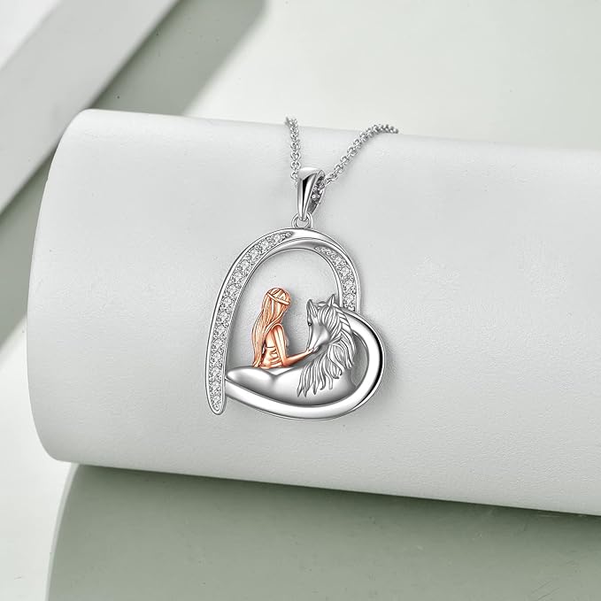 Horse Necklace Jewelry Gifts for Women Sterling Silver Love Heart Women with Horse Pendant Necklace Jewelry Gifts