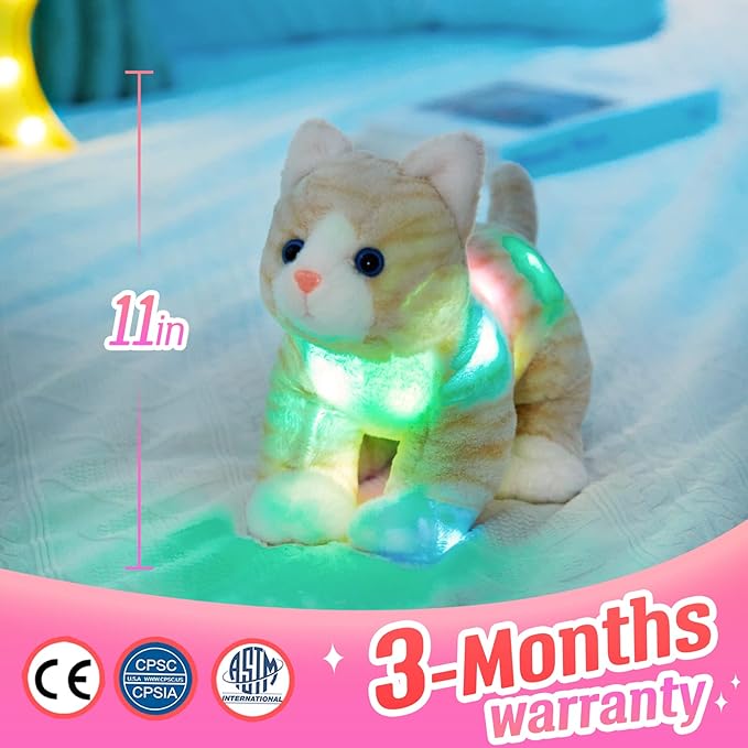 Glow Guards 14'' Light up Kitty Stuffed Animal Soft Realistic Cat Plush Toy with LED Night Lights Glow Birthday Children's Day Gifts for Toddler Kids