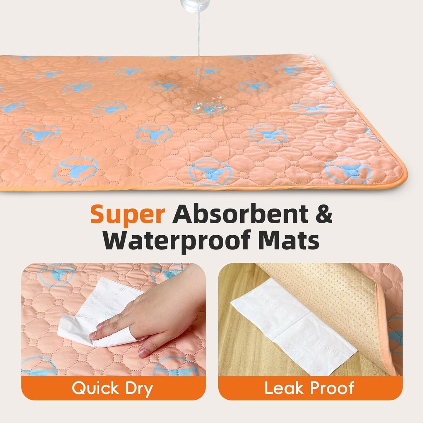 PJYuCien Washable Pee Pads for Dogs 2 Pack, 36" x 36" Reusable Pee Pads for Dogs, Leak-Proof Pet Training Pads, Puppy Pads for Non-Slip, Designed for Dog Pen, Whelping Pad, Potty Training (Orange)