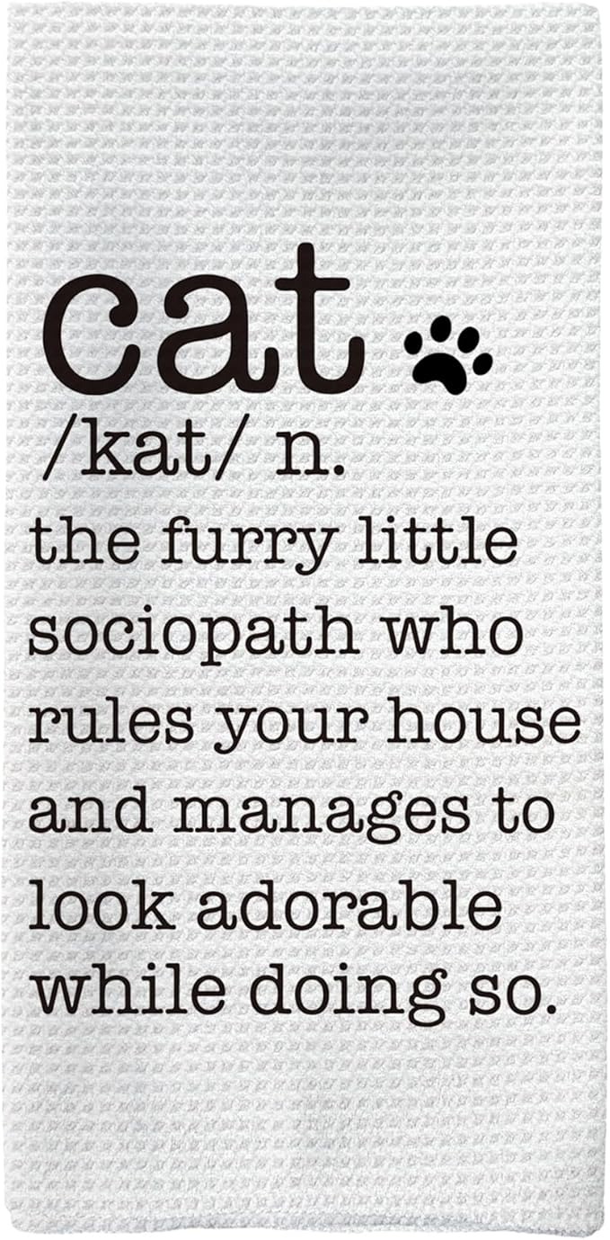 Funny Cat Kitchen Towels, Animal Lovers Gifts for Women Hand Towels, Cute Pet Mom Owner Gifts Dish Towels Dishcloth for Kitchen, Cat Definition Bathroom Decor, 16x24in