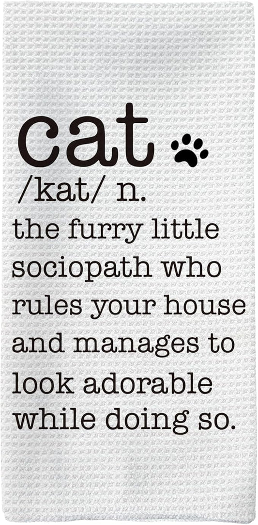 Funny Cat Kitchen Towels, Animal Lovers Gifts for Women Hand Towels, Cute Pet Mom Owner Gifts Dish Towels Dishcloth for Kitchen, Cat Definition Bathroom Decor, 16x24in