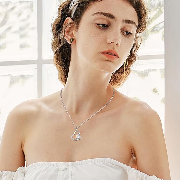 Heart Animal Necklace 925 Sterling Silver Cute Animal Pendant Jewelry Birthday Gifts for Women Girlfriend Mom Animal Lovers