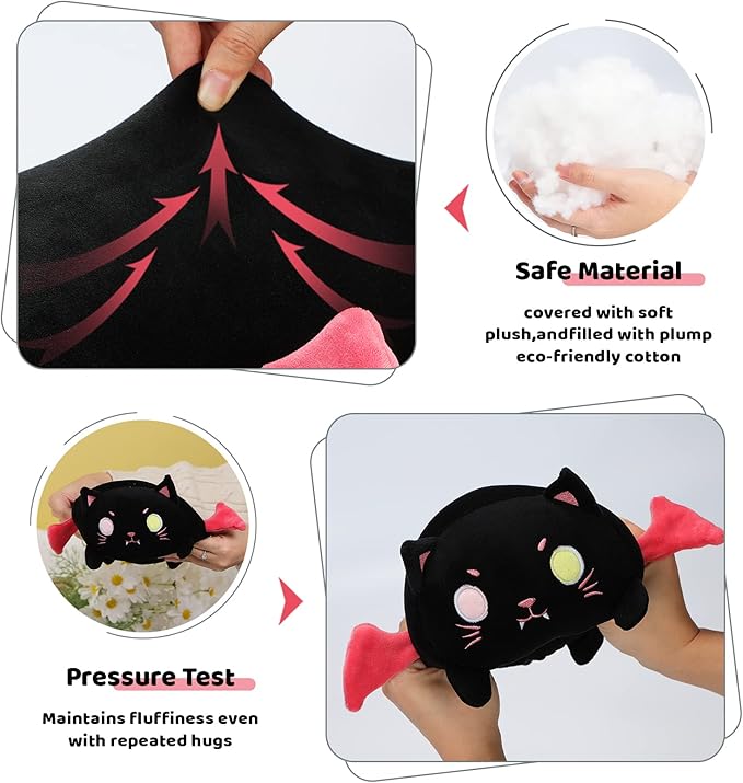AIXINI Cute Black Cat Plush Pillow 15.7 Black Kitten Stuffed Animal with Luminous Eyes, Fat Soft Kawaii Plushies Hugging Plush Squishy Pillow Toy Gifts for Kids Bedding Sleeping