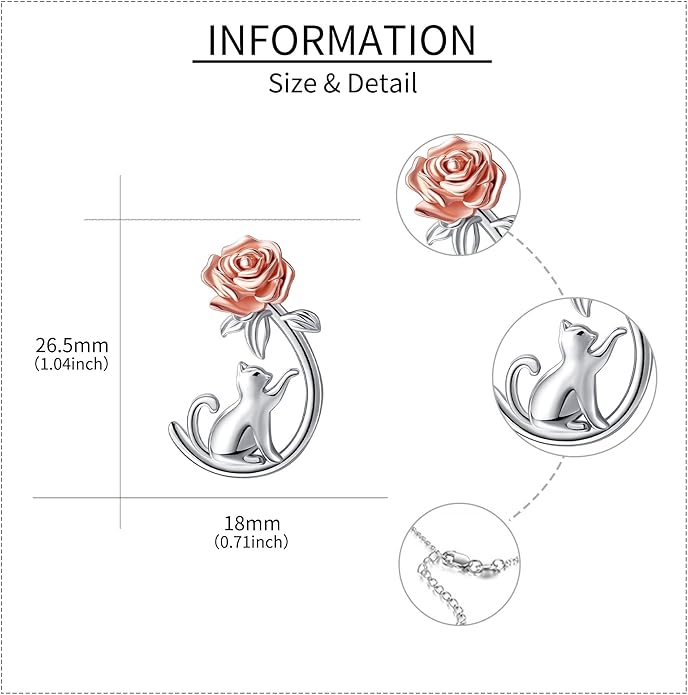 URONE Cat Necklace 925 Sterling Silver Cat Pendants Necklace Animals Jewelry Gifts For Women