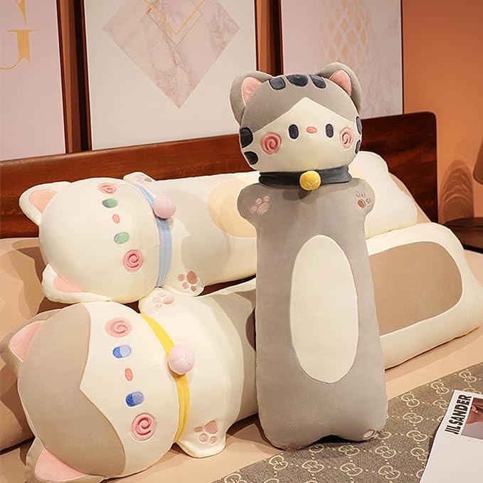 Long Cat Plush Pillow, 27.6inches White Cute Cat Plushie Stuffed Animals Body Pillow, Kawaii Kitten Soft Plushie Toy Doll Birthday Gift for Kids Girlfriend