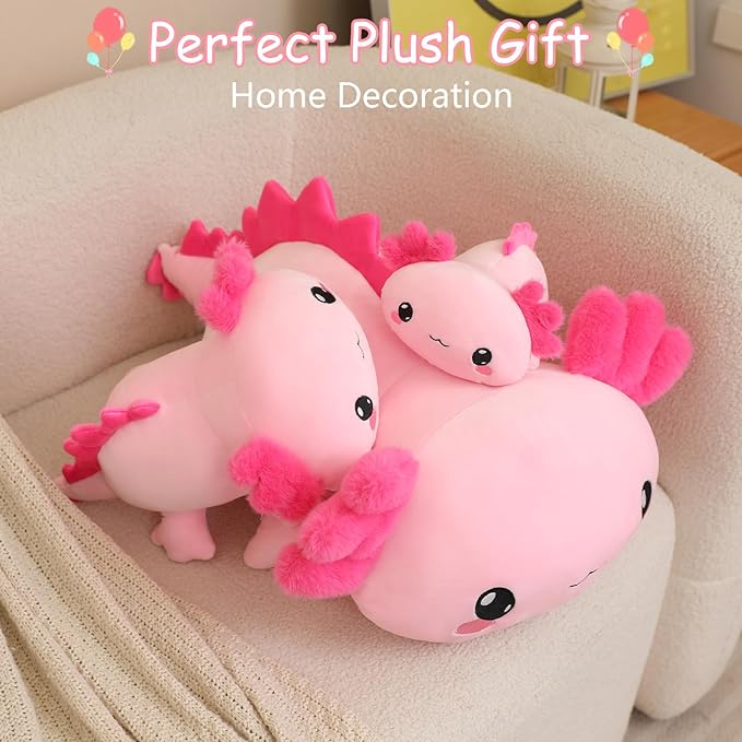 SQEQE Weighted Axolotl Plush, Weighted Axolotl Stuffed Animal, Cute Plushies Soft Pink Pillow Toy Gift for Kids Adults 9.8 Inch, 0.8 lbs