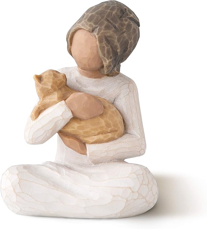 Willow Tree Kindness (Girl Darker Skin Tone & Hair Color), Above All, Kindness, Expresses Relationship with A Much-Loved Pet, A Gift to Celebrate Adoption, Cat Owners, Sculpted Hand-Painted Figure