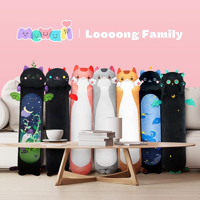 Long Cat Plush Kids Body Pillow, 20 Inch Cute Gray Cat Stuffed Animals Soft Plushies, Kitten Kawaii Plush Throw Pillow Doll Toy Gift for Girlfriend
