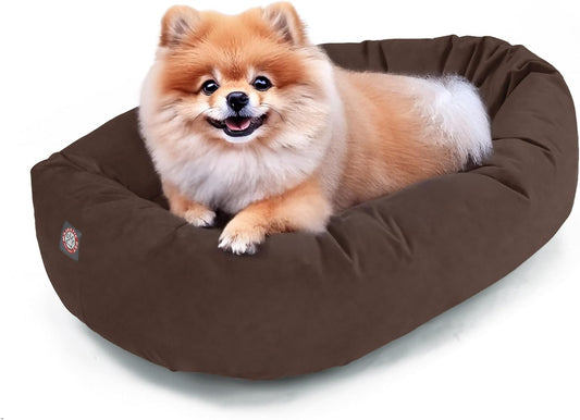 Majestic Pet 24 Inch Suede Calming Dog Bed Washable 24x19x7 (Inch) – Cozy Soft Round Donut Dog Bed with Spine Support for Dogs to Rest Their Head - Pet Bed Small – Chocolate (2025)