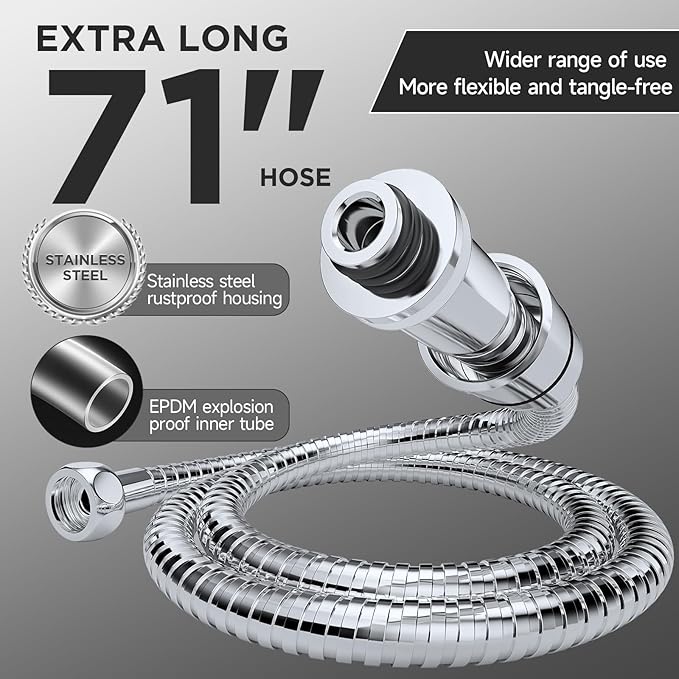 Veken Wide Rain Shower Head with Metal Main Body, High Pressure Showerhead with 6 Mode Handheld Spray Combo for Bathroom Accessories, Home Decor Detachable Dual Shower with Extension Arm,Silver Chrome