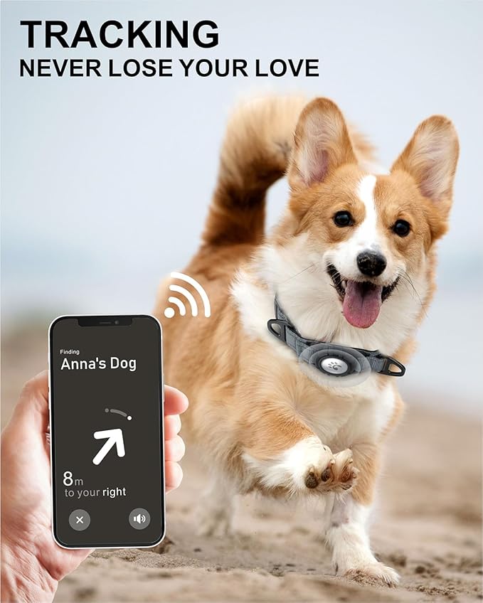 TagME Airtag Dog Collar,Waterproof Reflective Pet Collar with Airtag Holder,Soft Padded and Double D-Rings for Small Dogs,Grey