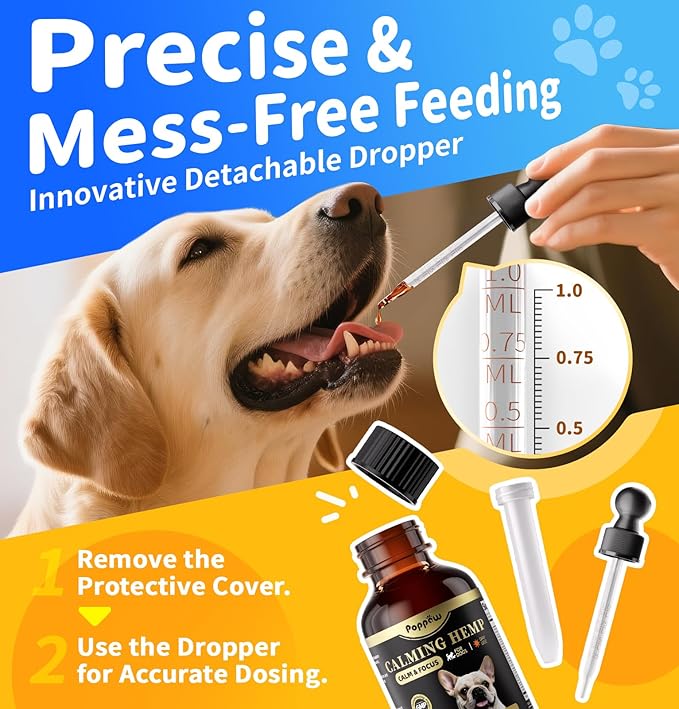 Hemp & Melatonin Calming Drops for Dogs – Day & Night Calming Treat for Anxiety Relief, Stress, Aggression, Separation, Relaxation & Sleep Aid, Chicken Flavor, 2 FL Oz