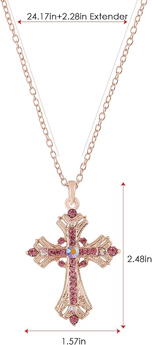 Alilang Silvery Tone Religious Cross Pendant Necklace w/Aquamarine Blue Or Clear Crystal Rhinestones