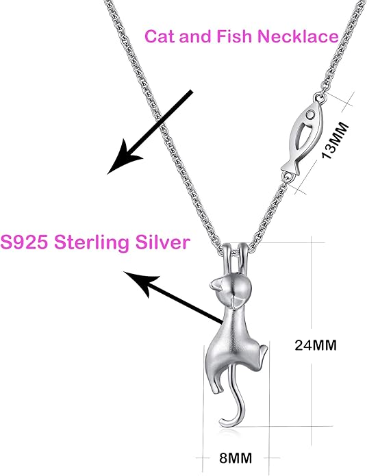 jiamiaoi 18K White Gold Plated Cat Necklace 925 Sterling Silver Diamond Cat Necklace Silver Cat On Moon Necklace for Women Gift for Birthday/Christmas, Come with Gift Box
