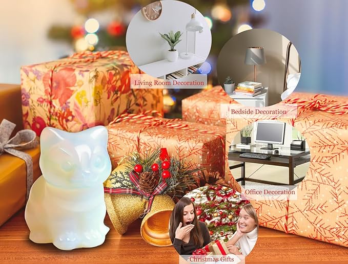 DUQGUHO Cat Decor Opal Cat Crystal Figurines Crystals Gifts for Cat Lovers Men Women Lucky Cute Cat Statue for Room Desk Decor 1PC