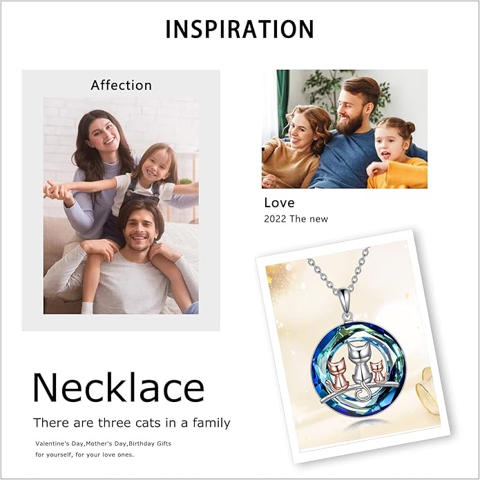 POPLYKE Cat/Family Cat Necklace for Women 925 Sterling Silver Celtic Moon Cat Wiccan Jewelry for Wife