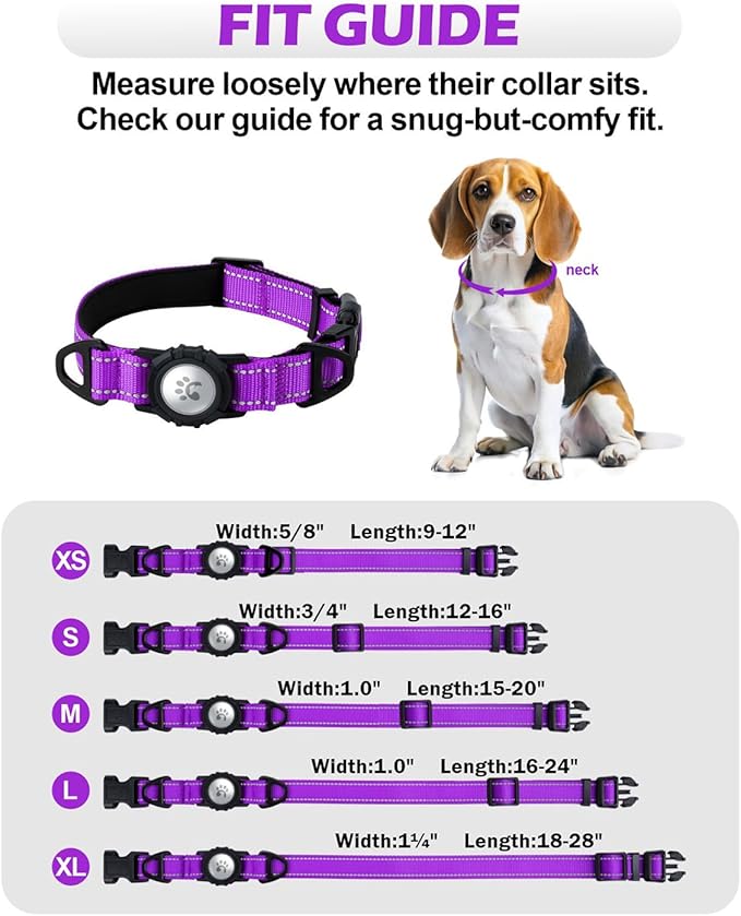 TagME Airtag Dog Collar,Waterproof Reflective Pet Collar with Airtag Holder,Soft Padded and Double D-Rings for Small Dogs,Purple