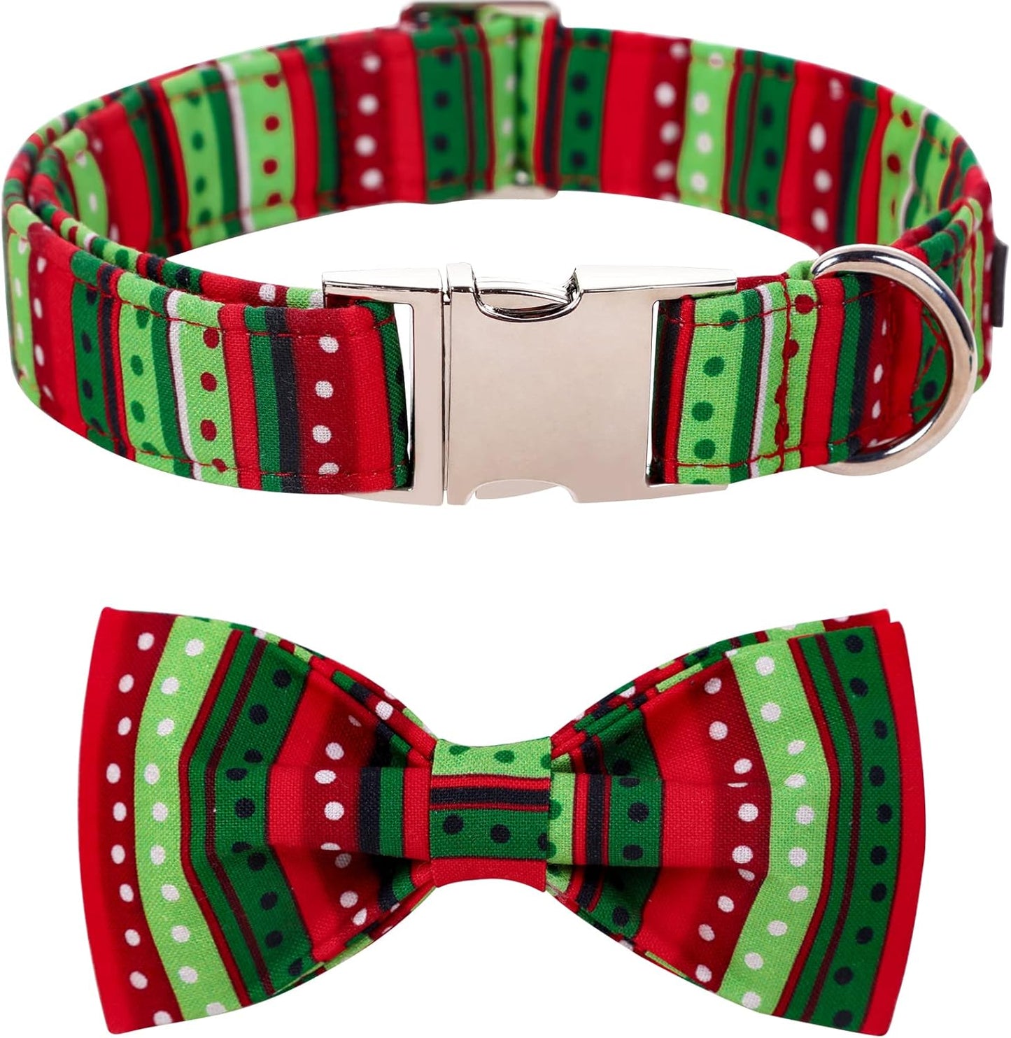 Lionet Paws Christmas Dog Collar with Bowtie, Dog Bowtie Collar with Metal Buckle for Dogs and Cats, Adjustable Comfortable Dog Collar Girl Boy Gift, S, Neck 10-16 in