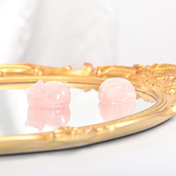 WHAL&YUNE Crystal Cat Figurine, 1PC Rose Quartz Cat Stone, Natural Sleeping Cat Ornament Hand Carved Cat Statue Cat Decoration for Cat Lovers, Gift 1.5"