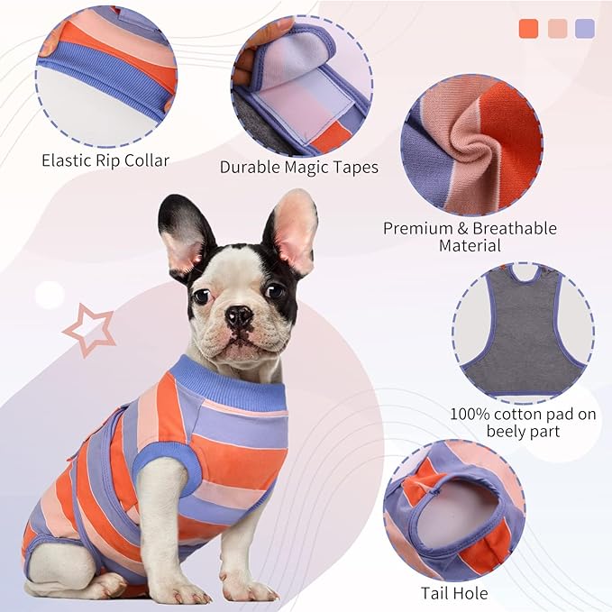Kuoser Dog Surgery Recovery Suit for Female Male Dogs, Stripes Spay Neuter Anti-Licking Dog Onesie, Abdominal Wounds Surgical Suit Snugly Pet Collar Alternative Post Surgery Vest Bodysuit, Orange XL