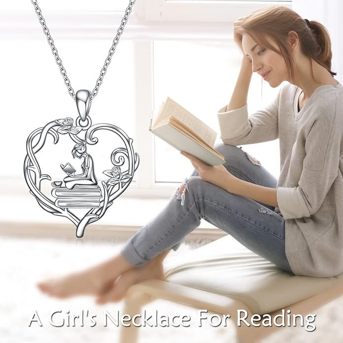 YFN 925 Sterling Silver Book Lover Necklace Reading Pendant for Women Graduation Gift Jewelry for Student Friends Classmate