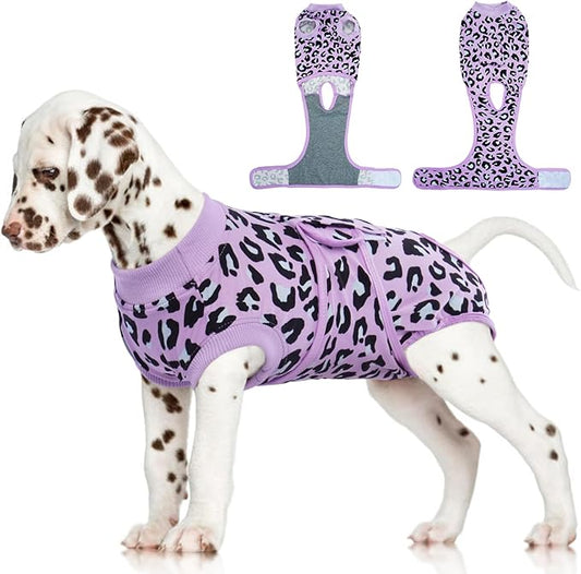 FUAMEY Recovery Suit for Dogs After Surgery,Soft Breathable Dog Bodysuit E-Collar & Cone Alternative Surgical Suit,Male Female Dog Neuter Spay Suits Anti Licking Wounds Onesie Purple Leopard S