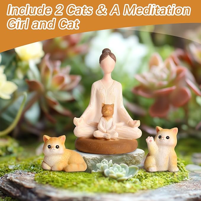 Yoga Meditation Statue Gifts for Women - Mini Yoga Girl with Cat Dog Figurines Gift for Office Cute Relaxation Gifts for Yoga Lovers & Cat Dog Lover Resin Yoga Figurine Decor Table Ornament