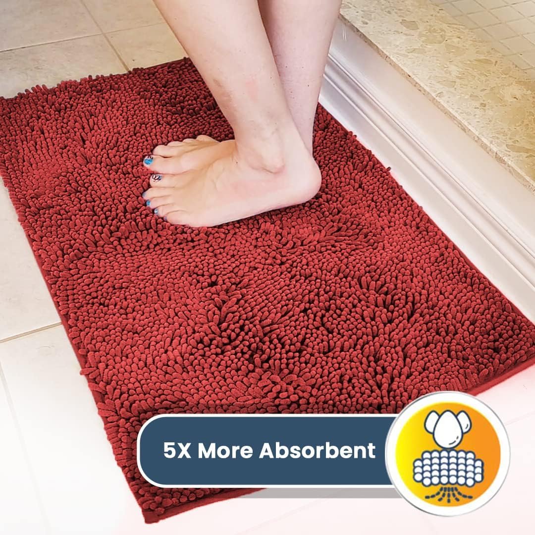 Muddy Mat® Shown on TV – Super Absorbent Door Mat Indoor, Microfiber Quick Dry Chenille Entryway Rug, Non-Slip Front Door Mat, Indoor Mats for Entryway, Machine Washable Pet Rug, Red 36"x72"