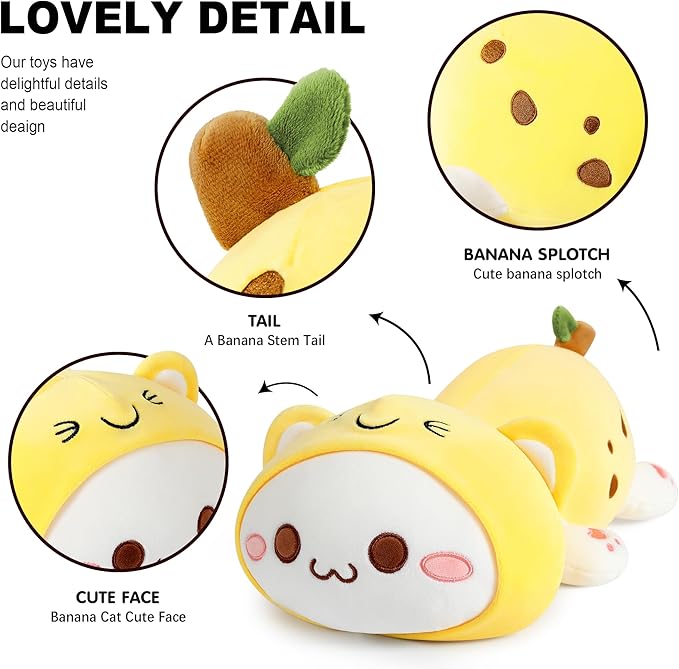 Onsoyours Cute Kitten Banana Cat Plush Toy Stuffed Animal Kitty Soft Banana Plushie Pillow for Kids (Banana Cat, 12")