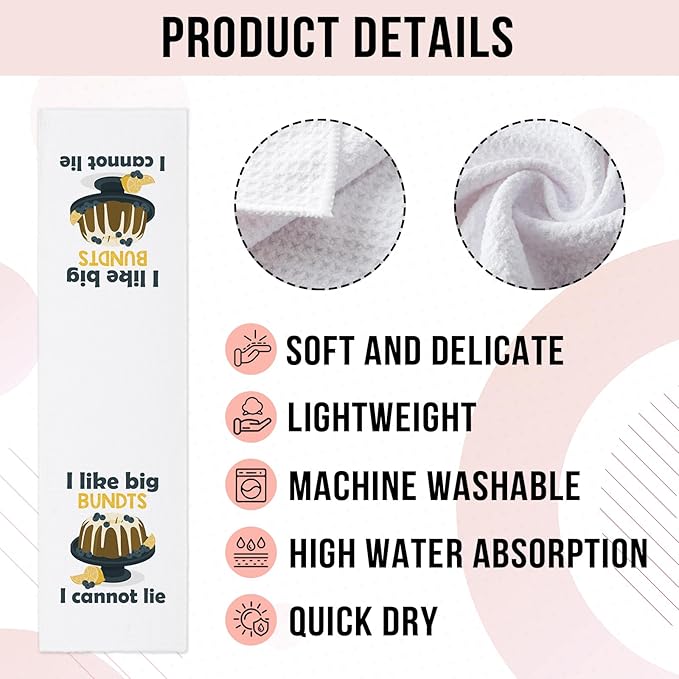 Funny Baking Kitchen Towels I Like Big Bundts I Cannot Lie Cleaning Cloth Funny Sayings Humorous Dish Towels Farmhouse Kitchen Decor Sweet Housewarming Gifts for Women Men Chef Bake Lover