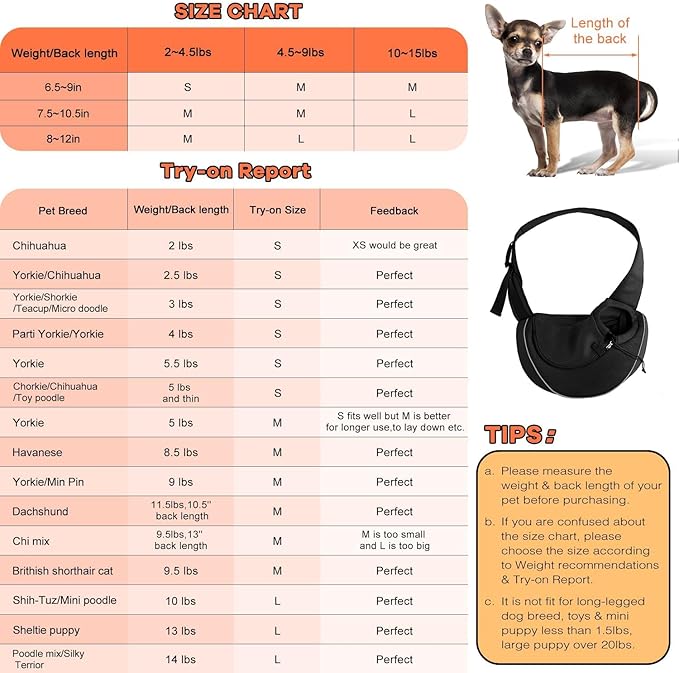 YUDODO Pet Sling Carrier for Small Dogs & Cats – Hands-Free Puppy Carrier with Safety Hook, Large Zipper Pocket, Soft Breathable Mesh, Adjustable Strap & Reflective Strip (Black 2.0 L)