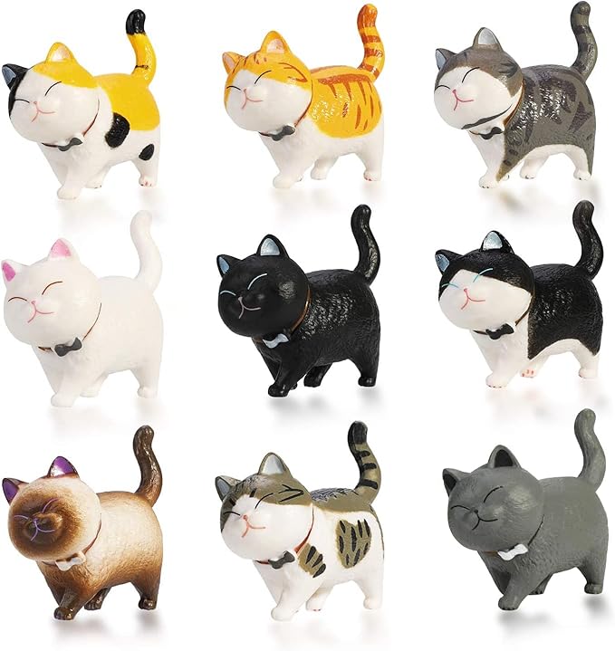 9PCS Realistic Cat Figurines, Educational Kitty Figures Toy Set, Kitten Easter Eggs Cake Topper Christmas Birthday Gift for Cat Lover