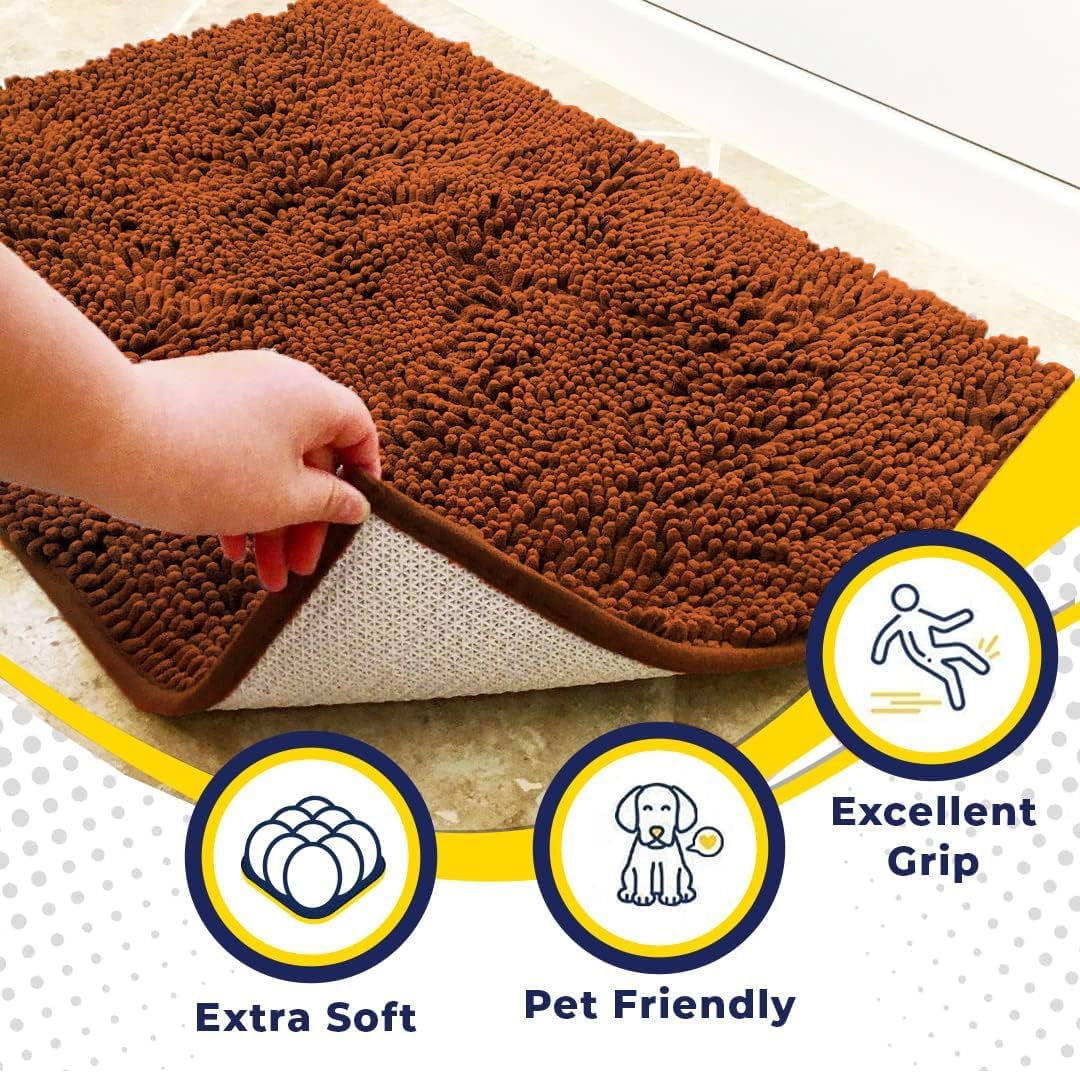 Muddy Mat® Shown on TV – Super Absorbent Door Mat Indoor, Microfiber Quick Dry Chenille Entryway Rug, Non-Slip Front Door Mat, Indoor Mats for Entryway, Machine Washable Pet Rug, Orange 24"x36"