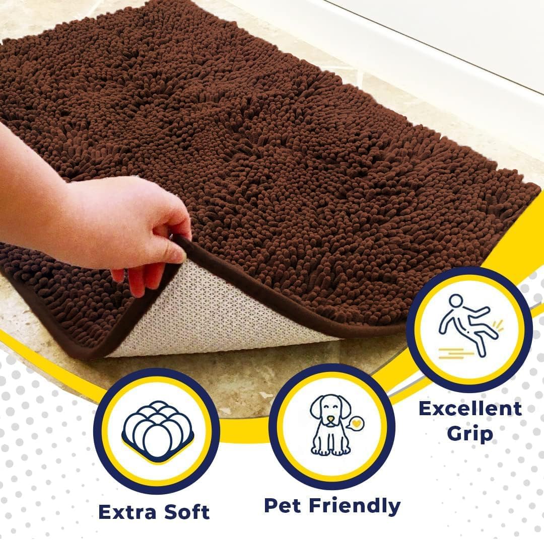 Muddy Mat® Original Dog Door Mat for Muddy Paws, Super Absorbent Microfiber, Non-Slip Washable Pet Rug, Quick Dry Chenille Entryway Carpet, Machine Washable Indoor Outdoor mat, Brown 24"x120"