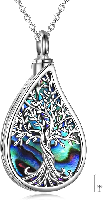 URONE Urn Necklaces for Ashes 925 Sterling Silver Abalone Shell Tree of Life Cremation Jewelry for Ashes Memory Jewelry for Women Men