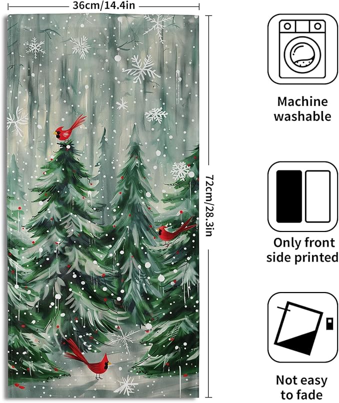 Winter Pine Tree Hand Towels Set of 2 Red Bird Decorative Bath Towel Soft Highly Absorbent Kitchen Tea Dish Towels for Bathroom Spa Gym