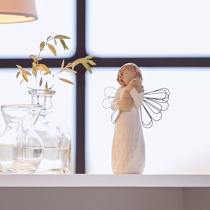 Willow Tree with Affection Angel Figure Plus Love My Cat (Light) Figure, Sculpted Hand-Painted 2 Piece Set